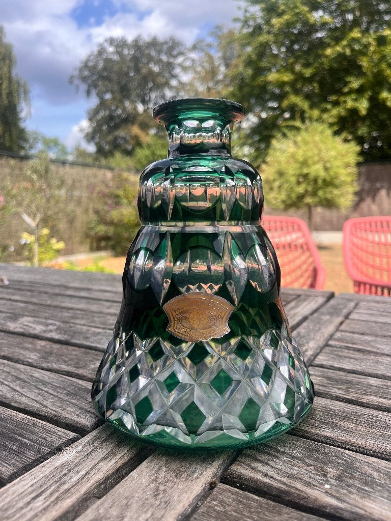 Val Saint Lambert likeurkaraf met groene accenten, Maison & Meubles, Cuisine | Vaisselle, Pichet, Enlèvement, Utilisé, Classique