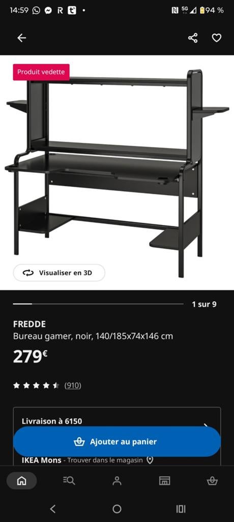 IKEA Fredde gametafel met armen en 2 schermen., Huis en Inrichting, Ophalen