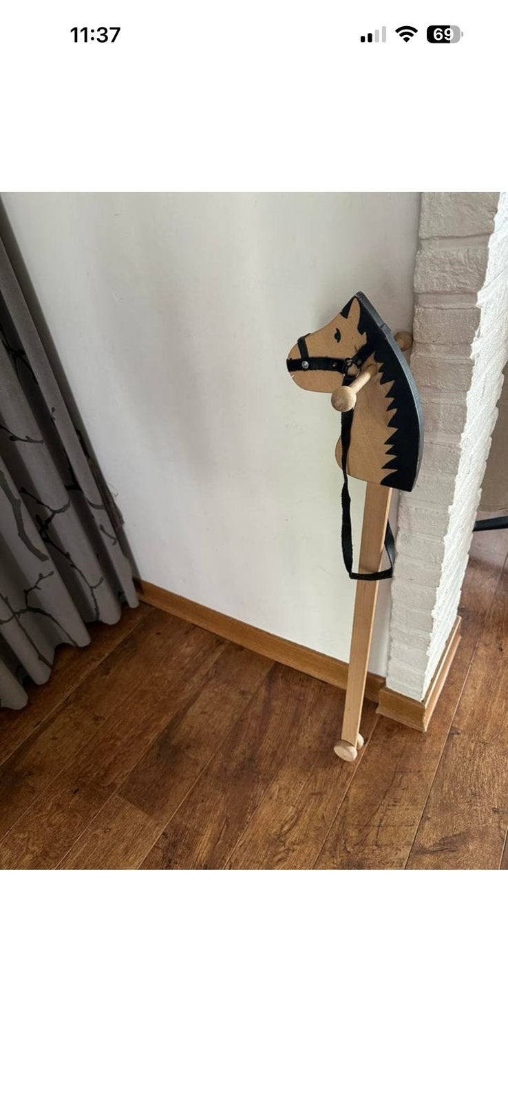 Goki Houten Stokpaard op wielen met hoofdstel, Ophalen