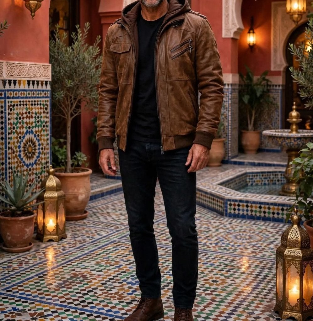 Jas bruine leren jas met capuchon nieuw, Kleding | Heren, Maat 52/54 (L), Bruin, Verzenden, Nieuw