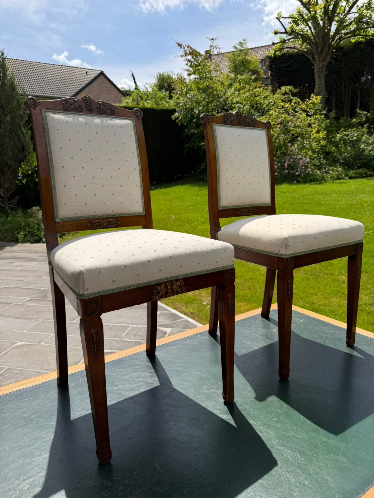Groot dubbelzijdig bureau in Empire-stijl + 2 stoelen, Ophalen