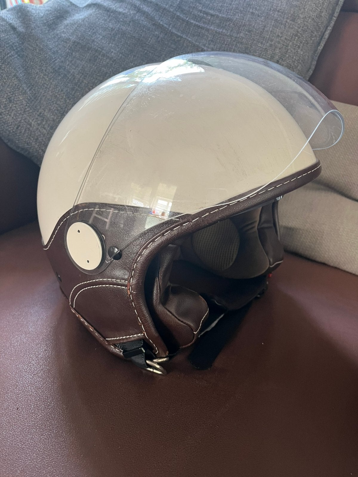 LS Helm Wit/Bruin, Fietsen en Brommers, Brommerhelmen, Gebruikt, Medium, Ophalen
