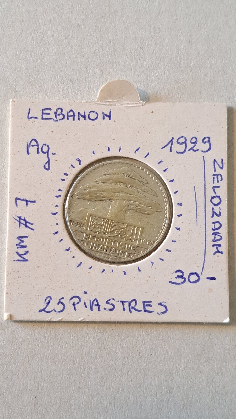 Liban 25 piastres 1929 AG, Timbres & Monnaies, Monnaies | Asie, Enlèvement ou Envoi