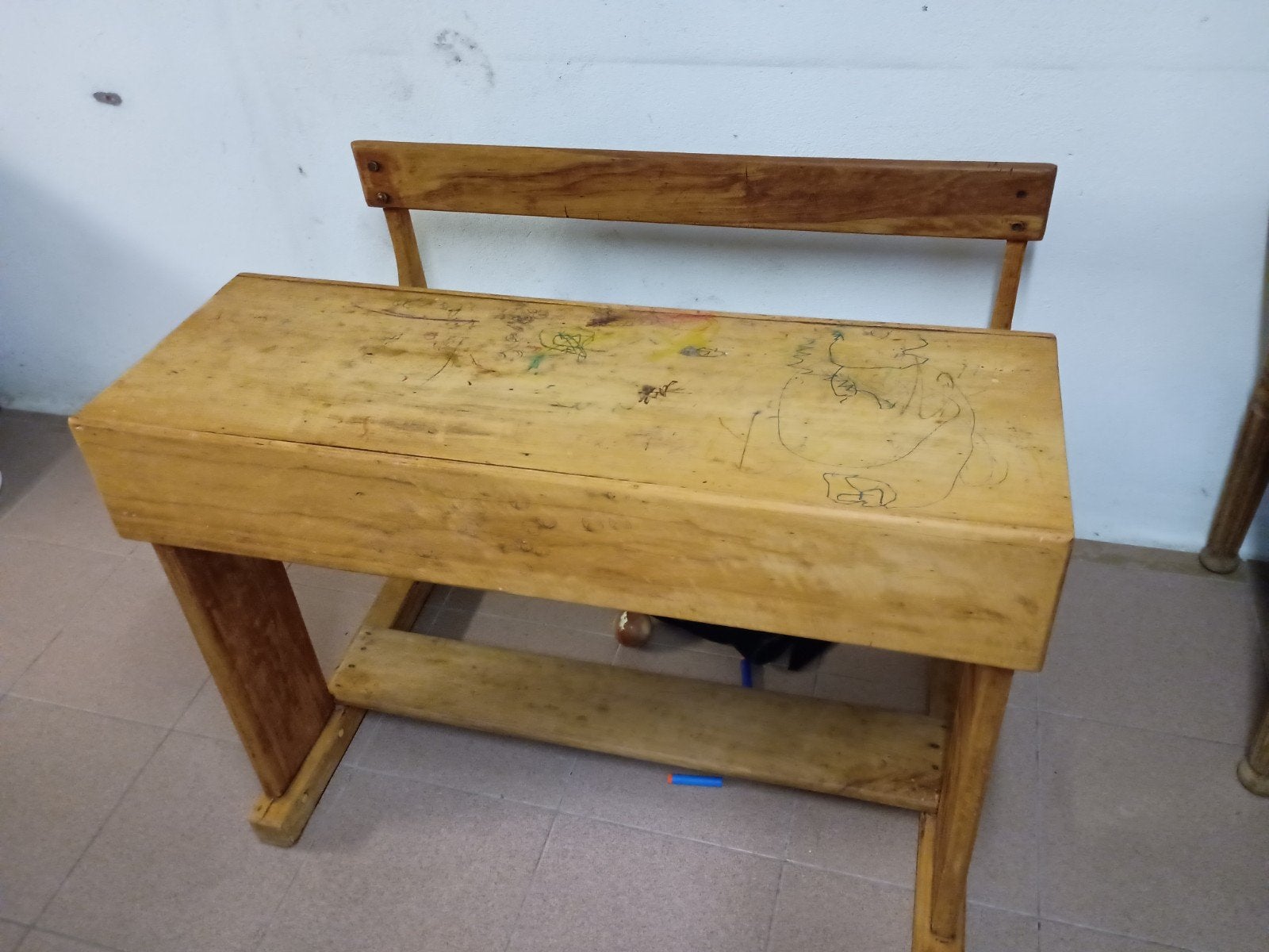 oude schoolbank, Ophalen, Gebruikt, Hout