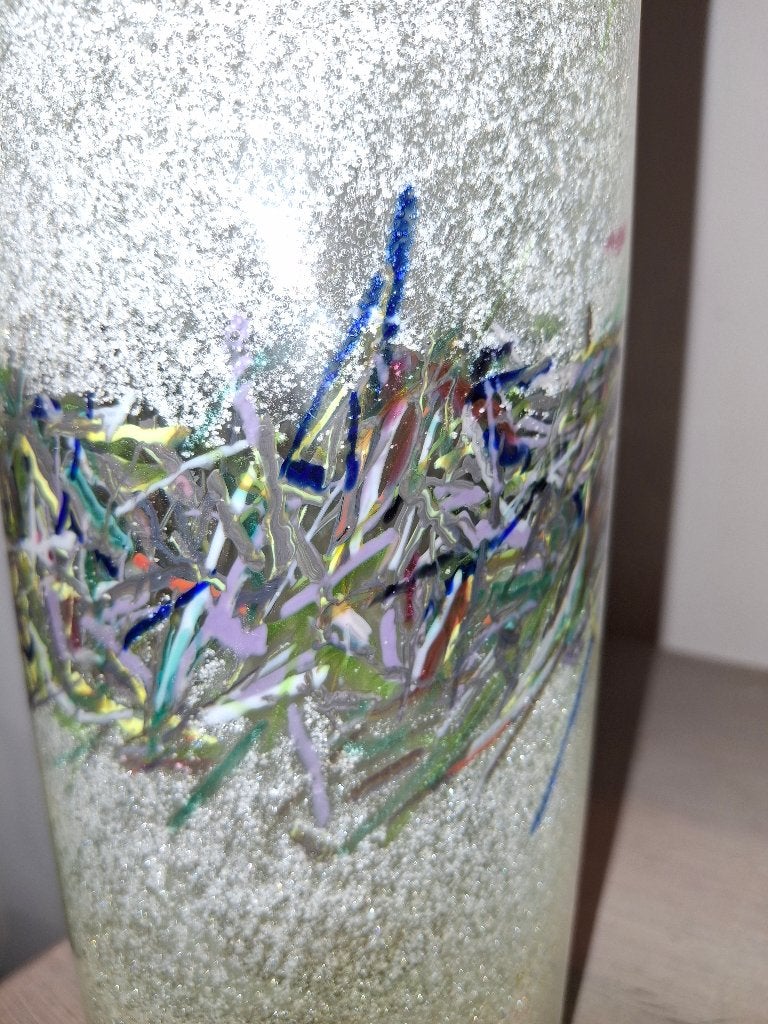 Ladislav Palecek  Glazen Cilindrische Confetti Vaas, Antiek en Kunst, Ophalen