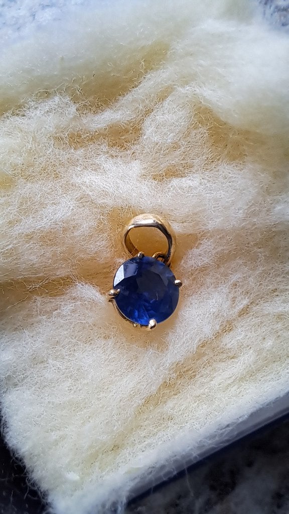 Oude 18K goud/blauwe saffierhanger, Ophalen of Verzenden, Goud, Hanger