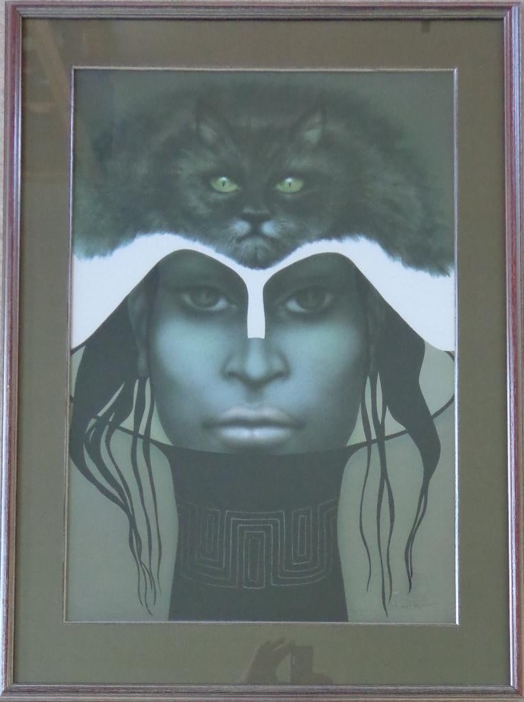 JEF VAN TUERENHOUT / KONINGIN KAT / ZEEFDRUK / 97x71cm KADER, Enlèvement