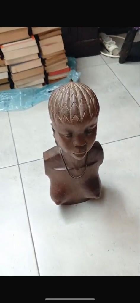 Vintage edele houten sculptuur - Art Deco/etnische stijl, Antiek en Kunst, Art deco, Buste, Ophalen of Verzenden, Hout