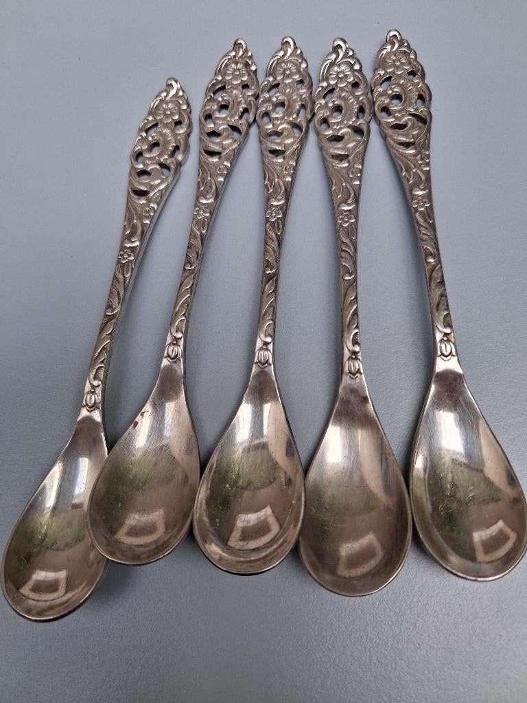 Verzilverde lepeltjes 5 stuks SOLA 90, Antiek en Kunst, Ophalen