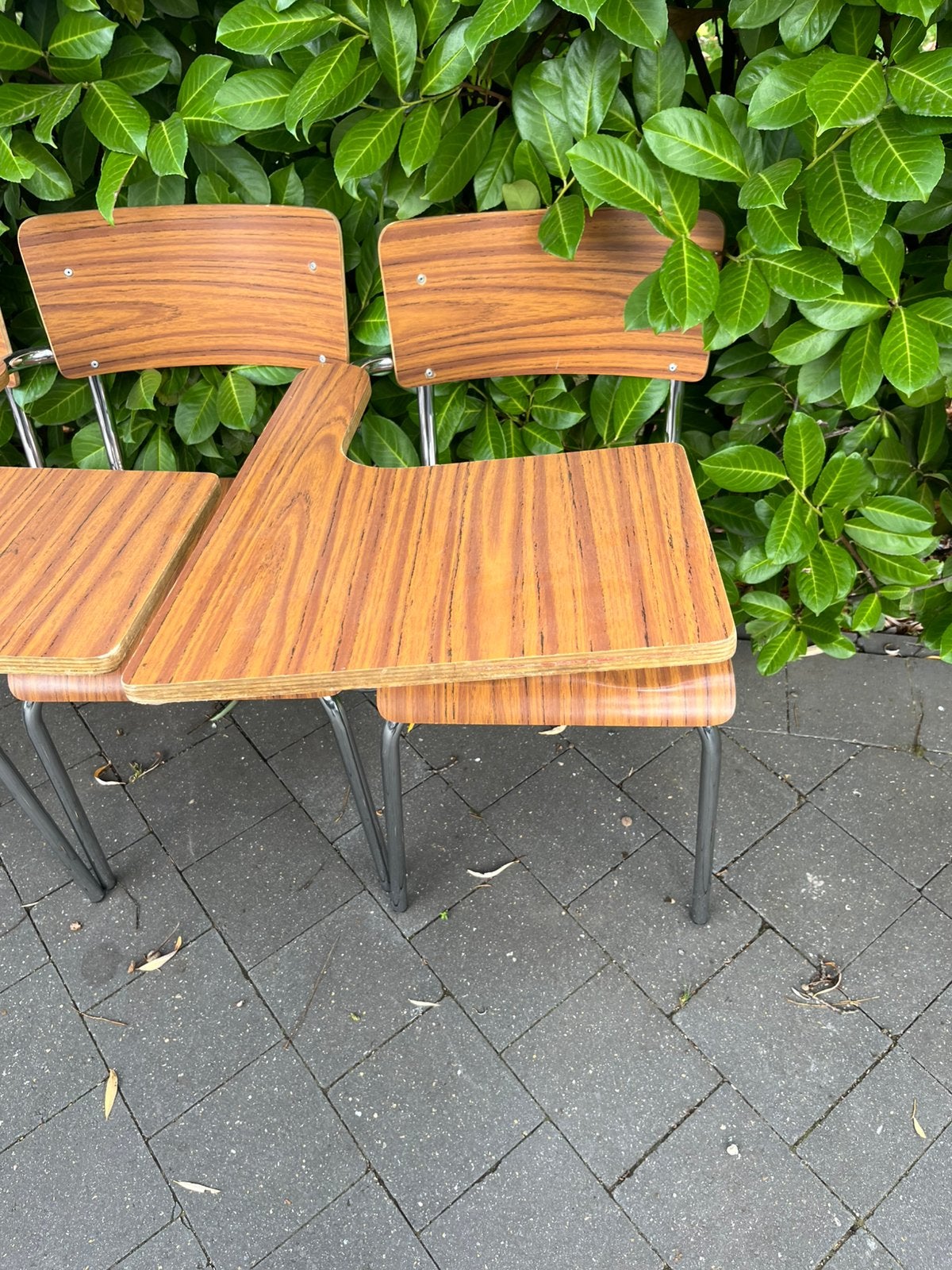 12 retro schoolstoelen met schrijfblad, Ophalen, Zo goed als nieuw