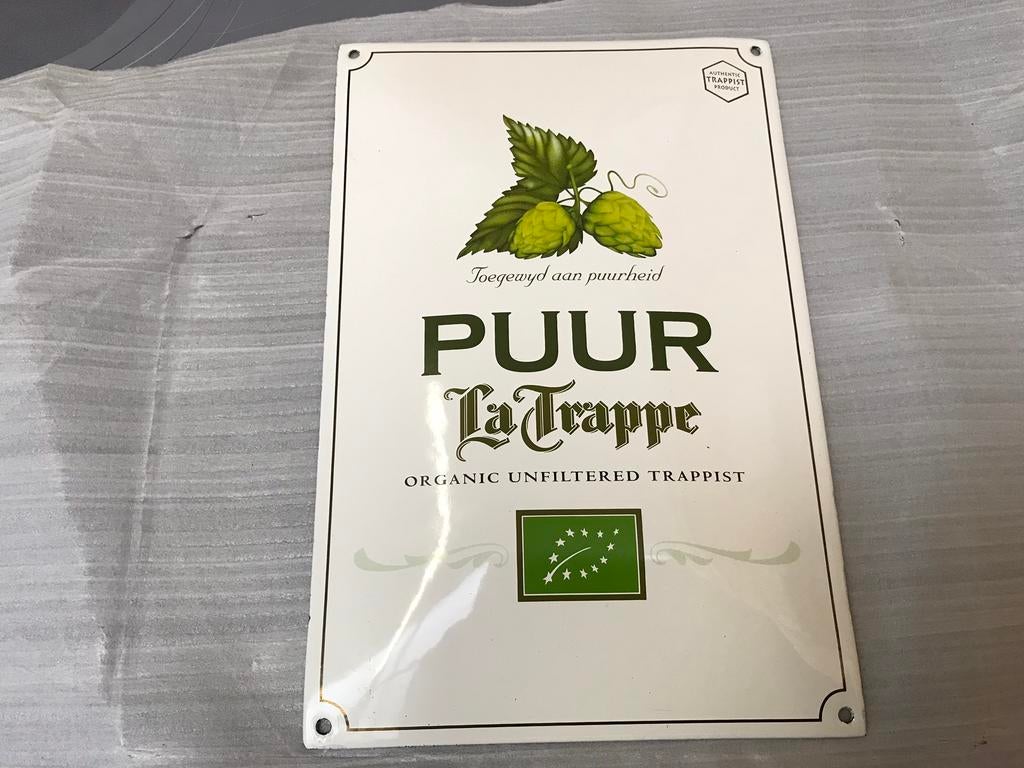 La trappe puur emaille reclamebord, Ophalen of Verzenden, Zo goed als nieuw, Reclamebord