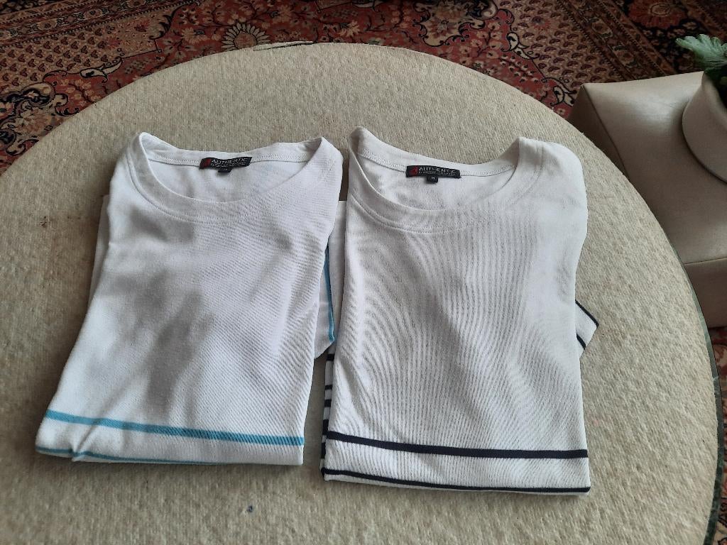 set van 2 wit/gestreepte dames t-shirts met korte mouw, Kleding | Dames, T-shirts, Maat 38/40 (M), Wit, Ophalen of Verzenden, Zo goed als nieuw