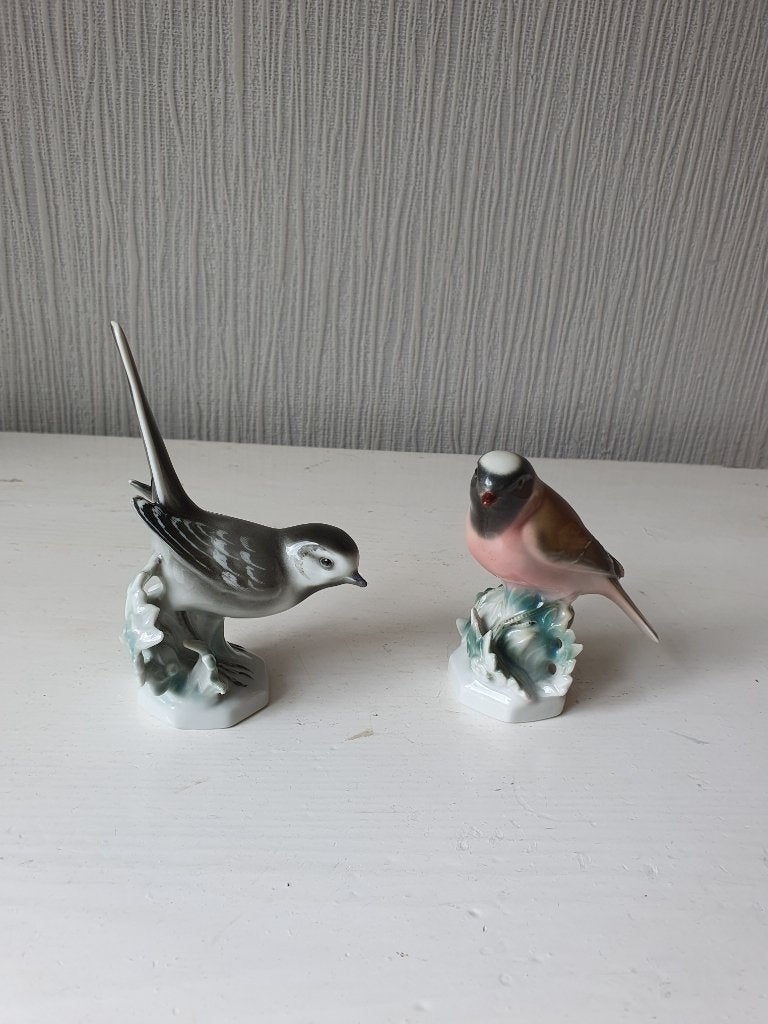 Set van 2 Porseleinen Vogels Unterweißbach (Heinz Schaubach), Ophalen of Verzenden, Gebruikt, Vogel, Beeldje of Figuurtje