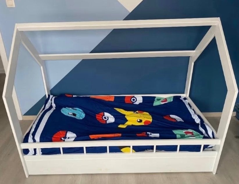 Kinderbed in huisvorm 160x80cm, 70 à 85 cm, Comme neuf, Sommier à lattes, Enlèvement