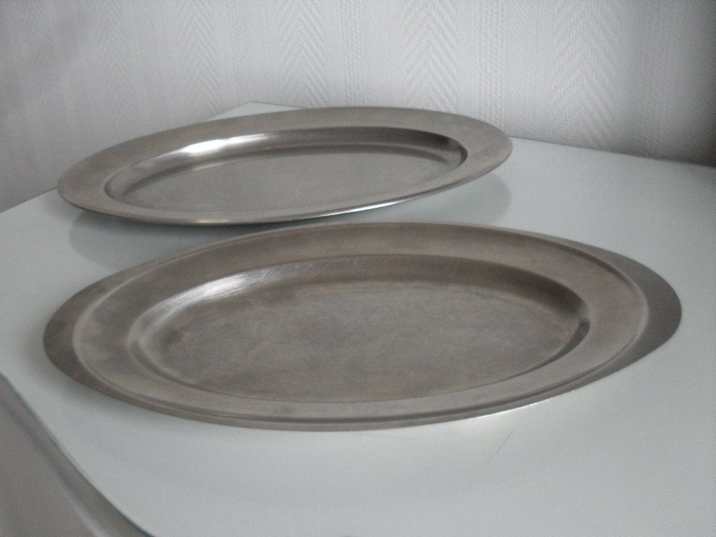 2 ovalen inox schalen, Gebruikt, Schaal, Ophalen of Verzenden, Metaal
