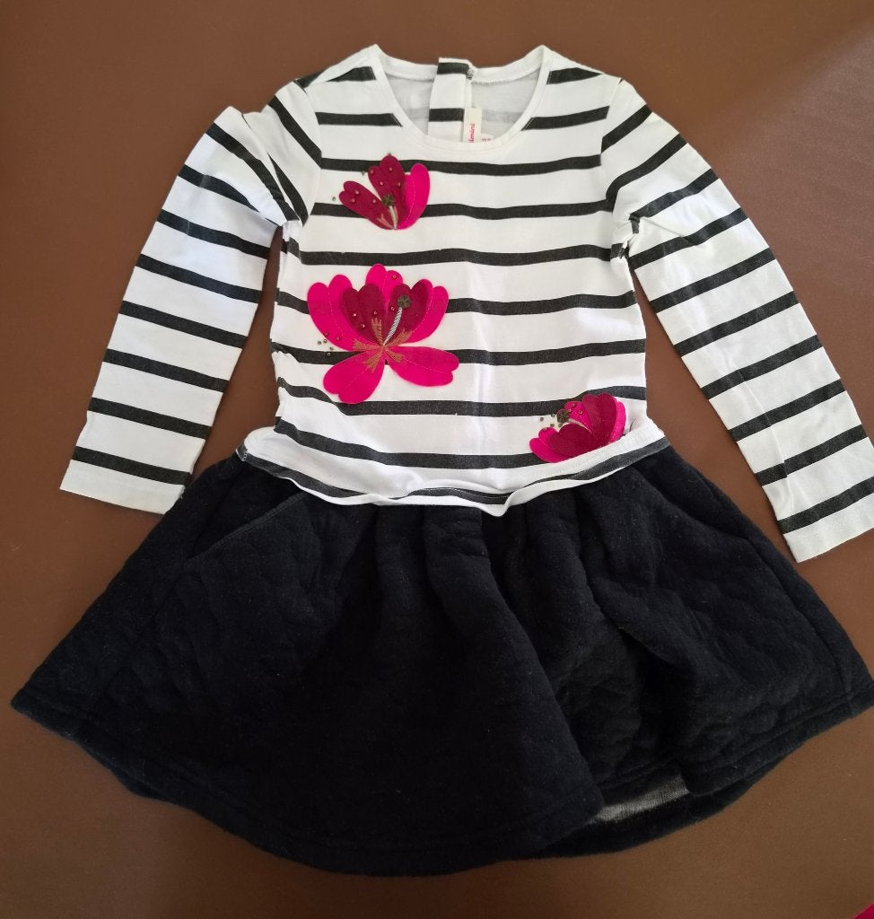 Robe bi-matière CATIMINI 5 ans Marinière & fleurs en relief, Enfants & Bébés, Catimini, Robe ou Jupe, Comme neuf, Enlèvement