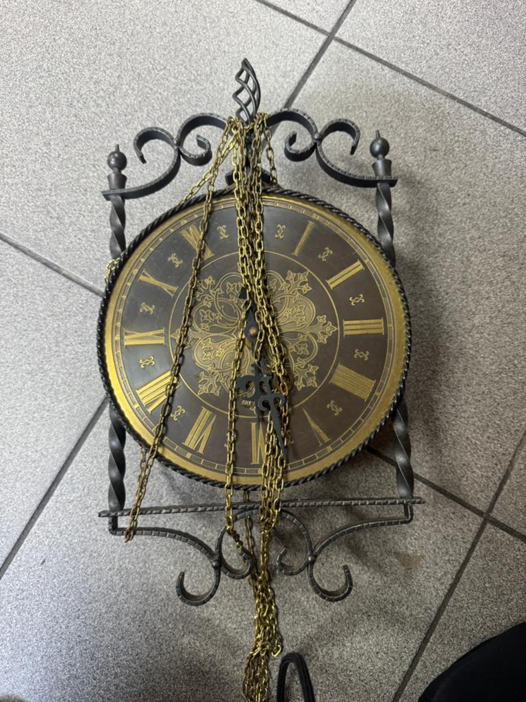 Vintage smeedijzeren wandklok landelijke stijl, Ophalen, Gebruikt, Wandklok