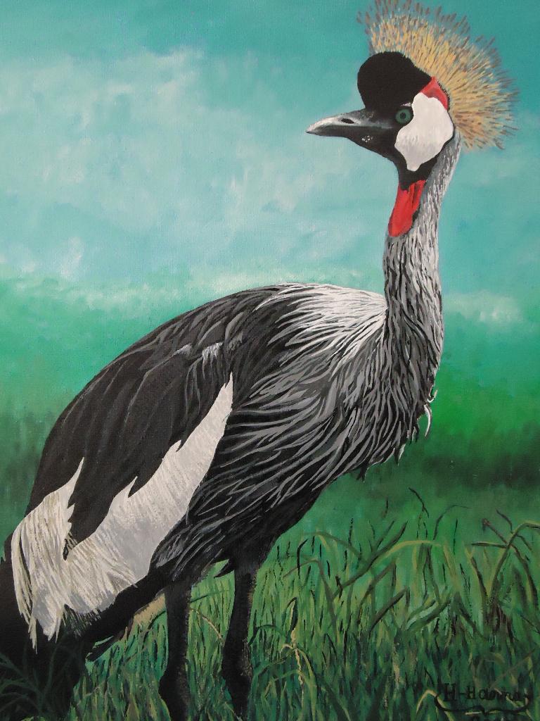 Schilderij met koninklijke kraanvogels gekroond,, Antiek en Kunst, Ophalen