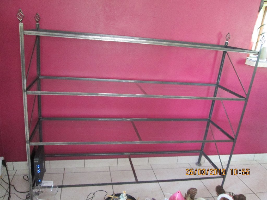 Etagère design en métal et en verre., Ophalen, Zo goed als nieuw, Etagère, Glas