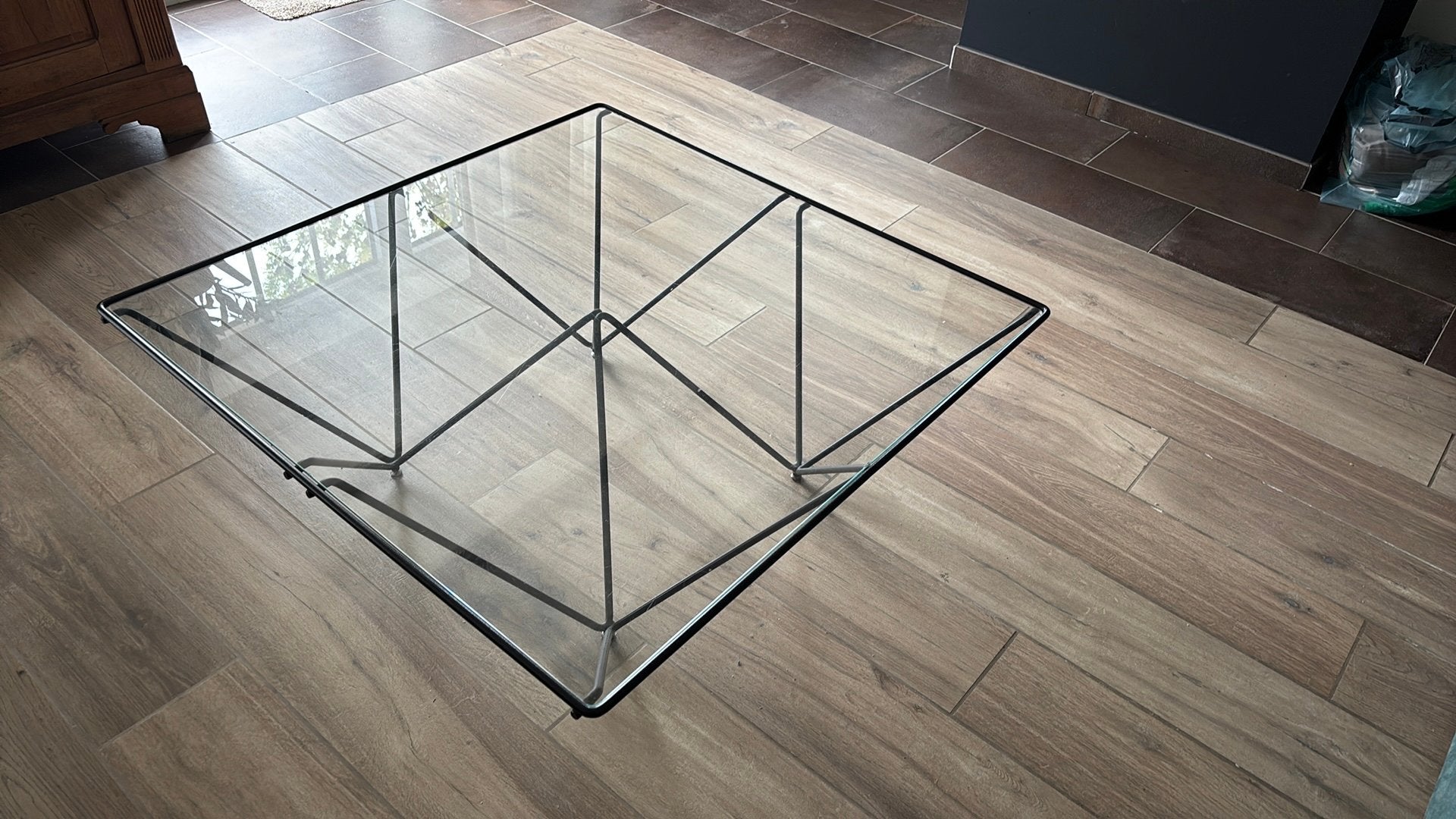Table salon style Paolo Piva verre et metal, Maison & Meubles, Enlèvement, Utilisé, Verre
