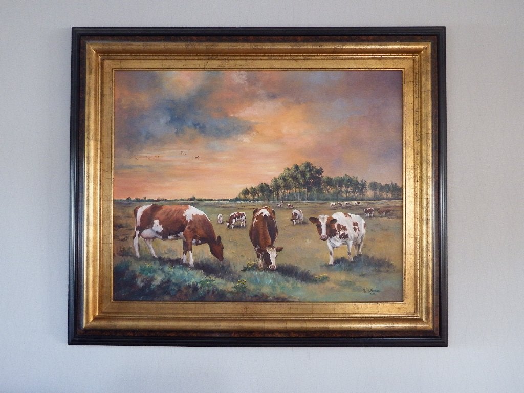 schilderij  kunstschilder Ultruda Tilleman, Encadré, Peinture à l'huile, Enlèvement, Animaux