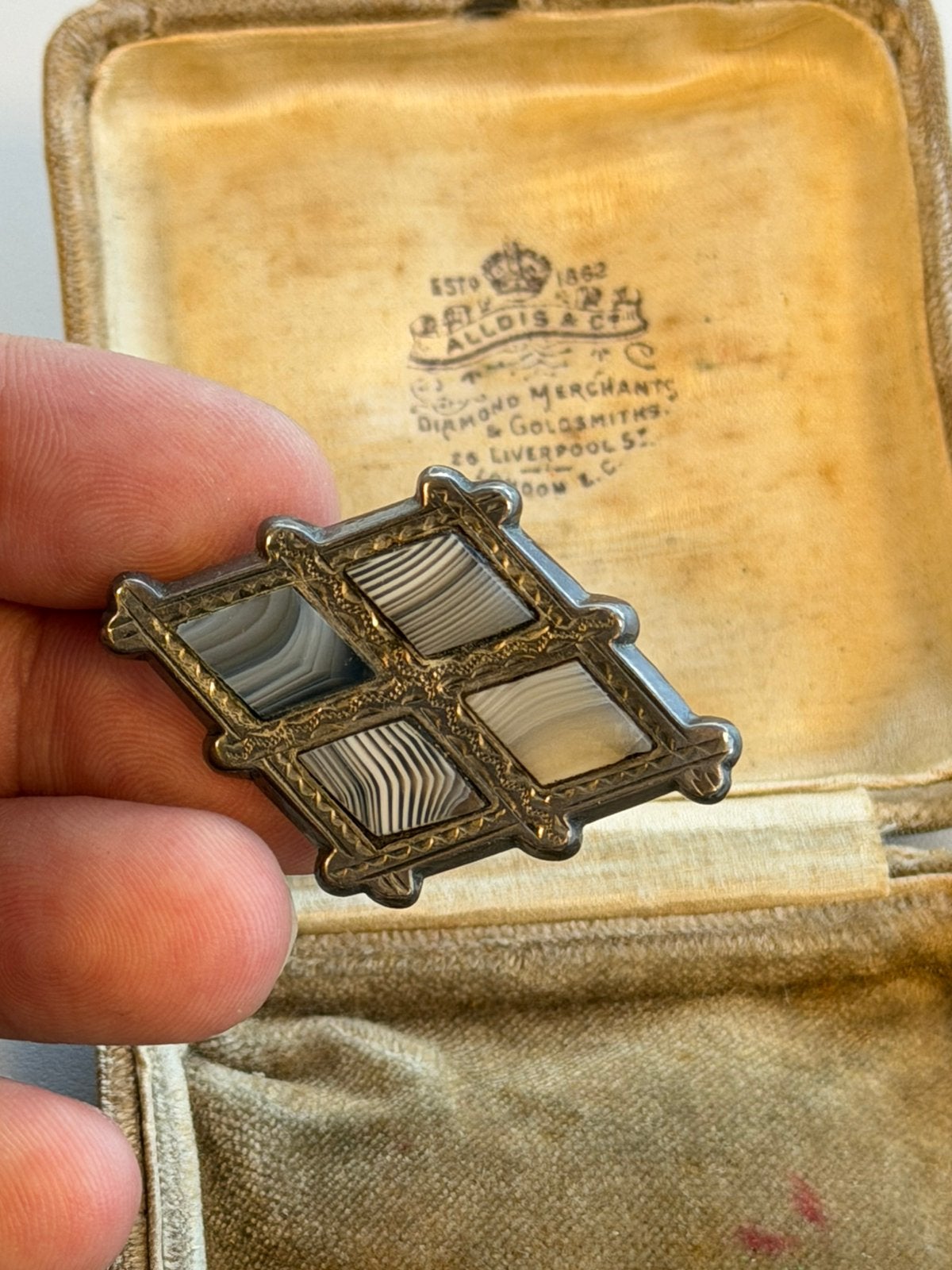 Broche ancienne en agate écossaise victorienne argent 4,5 cm, Enlèvement ou Envoi, Argent, Broche, Doré