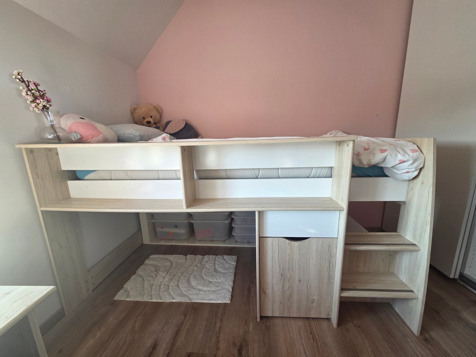halfhoogslaper eik grijs met bureau, Kinderen en Baby's, Ophalen, Gebruikt, Halfhoogslaper