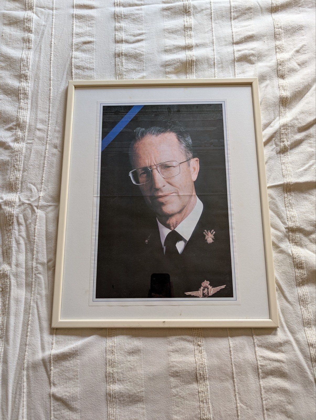 Ingelijste foto Koning Boudewijn, Ophalen of Verzenden, Gebruikt, Beige, Verwisselbare inhoud