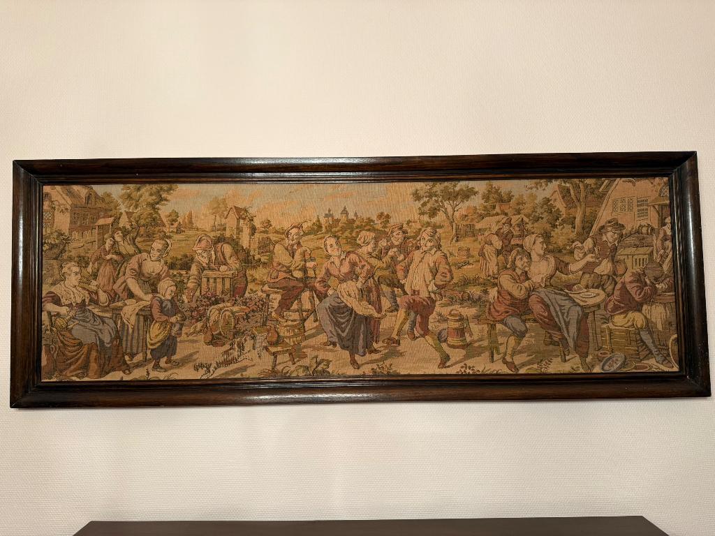 Grote vintage gobelin wandtapijt boerentafereel 160cm, Ophalen