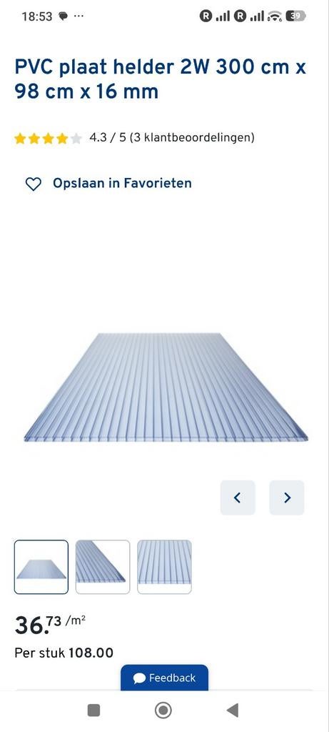 Pvc plaat helder NIEUW , 94 cm x 350 cm x 2 cm, Tuin en Terras, Ophalen