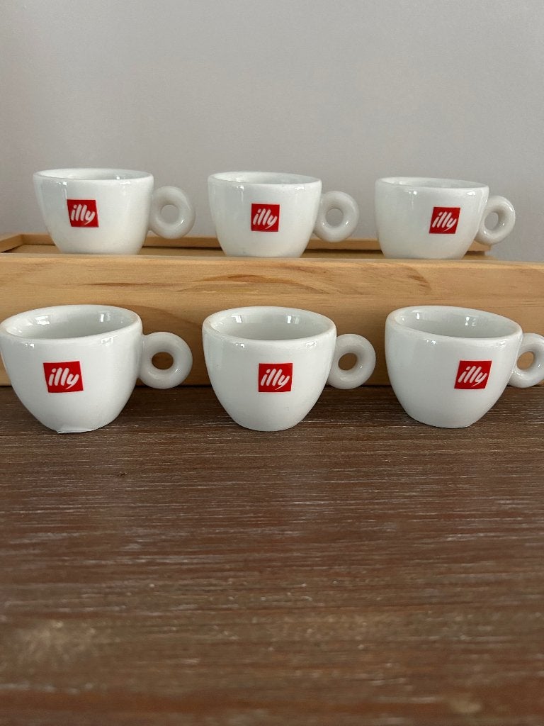 6 Espressokopjes illy, Ophalen, Zo goed als nieuw, Porselein, Kop en/of schotel
