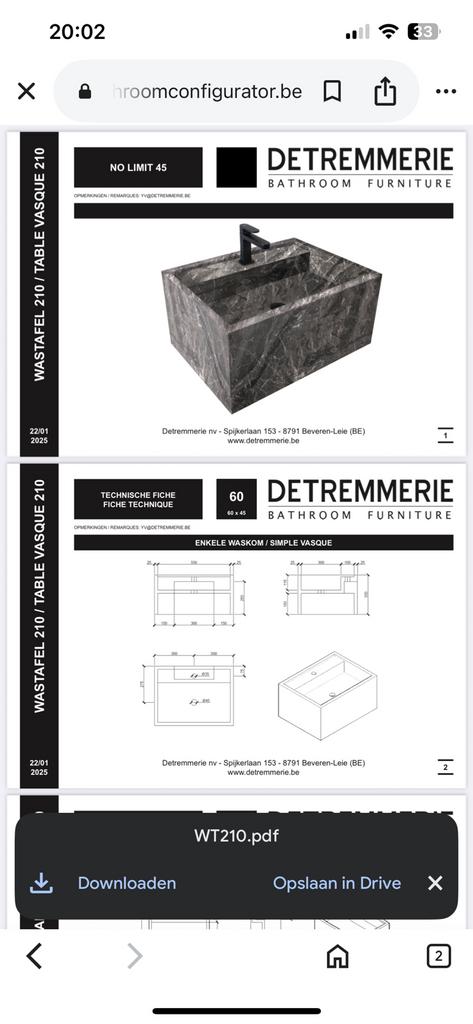 Marmeren wasbak Detremmerie, Huis en Inrichting, Ophalen, Nieuw