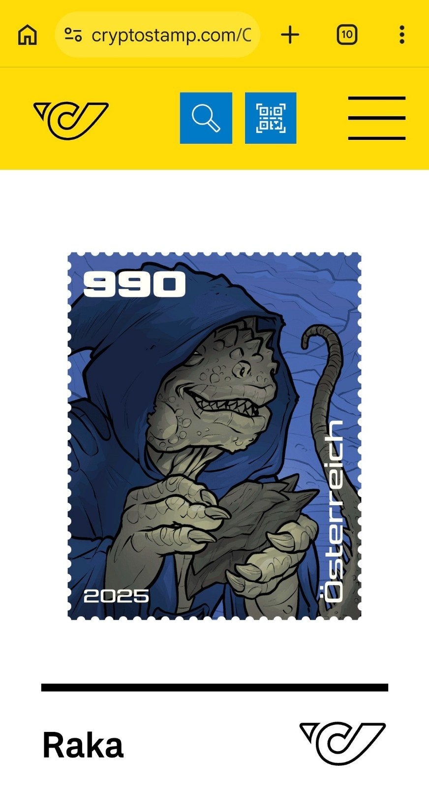 crypto stamp Oostenrijk Raka Blauw, Postzegels en Munten, Ophalen of Verzenden, Europa