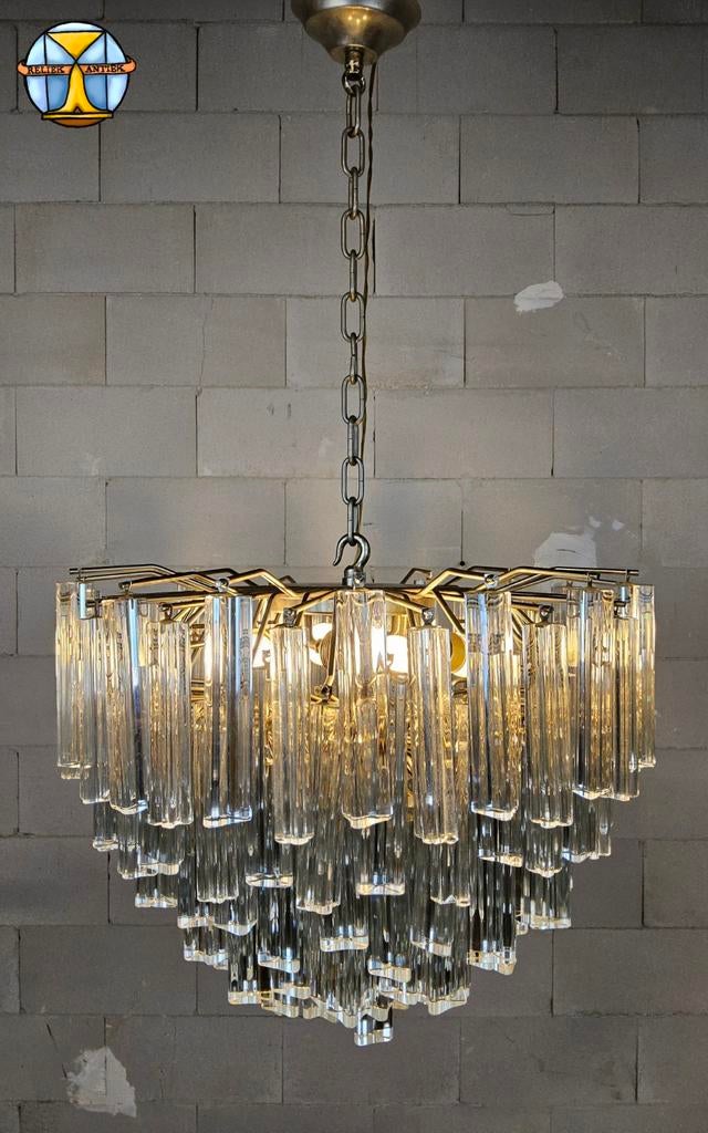 Vintage Itilian kristallen kroonluchter Venini Triedi Murano, Huis en Inrichting, Lampen | Kroonluchters, Ophalen of Verzenden