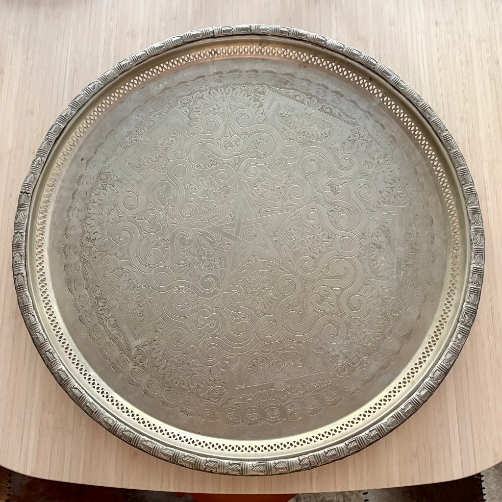 Prachtig Vintage Marokkaans Dienblad Handgegraveerd 64 cm, Rond, Enlèvement, Utilisé, Métal