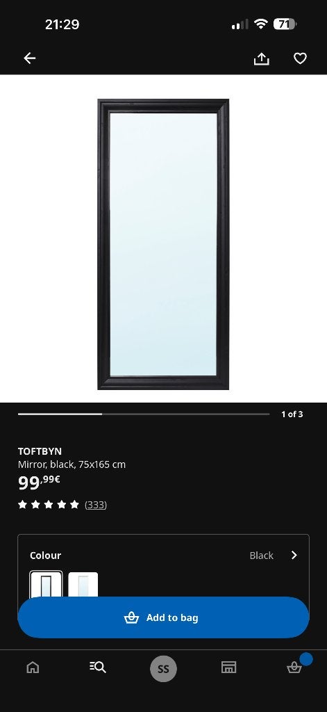 Miroir Ikea « TOFTBYN », Utilisé, Rectangulaire, 75 à 100 cm, 150 à 200 cm