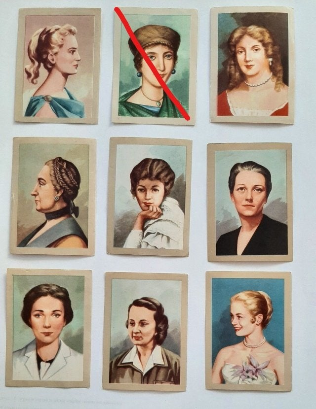 8 leerzame chromos 2 beroemde vrouwen van Jacques 1965, Verzamelen, Ophalen of Verzenden