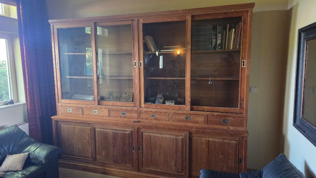 Boekenkast 2,85m x 2,25m teak hout, Ophalen, Gebruikt, 200 cm of meer, Teakhout