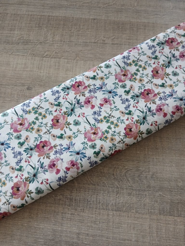 Coupon Poplin katoen digital bloemen wit/roos (3,10m), 120 cm of meer, Wit, Ophalen of Verzenden, Katoen