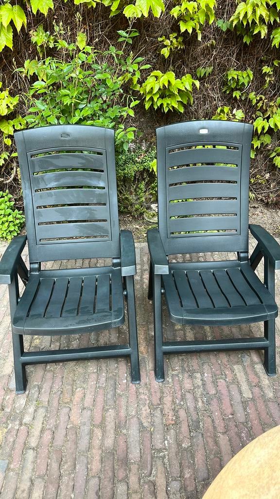 2 Tuinstoelen met kussens, Ophalen, Zo goed als nieuw, Verstelbaar