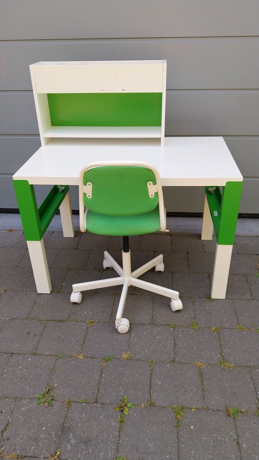 Kinderbureau IKEA + stoel - wit met groen, Ophalen, Gebruikt, Tafel(s) en Stoel(en)