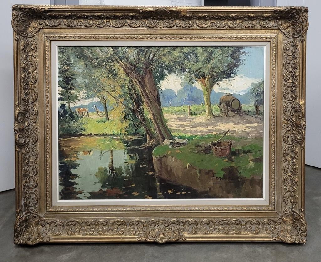 Victor FERMEUSE, eenden bij de vijver, Antiek en Kunst, Kunst | Schilderijen | Klassiek, Ophalen