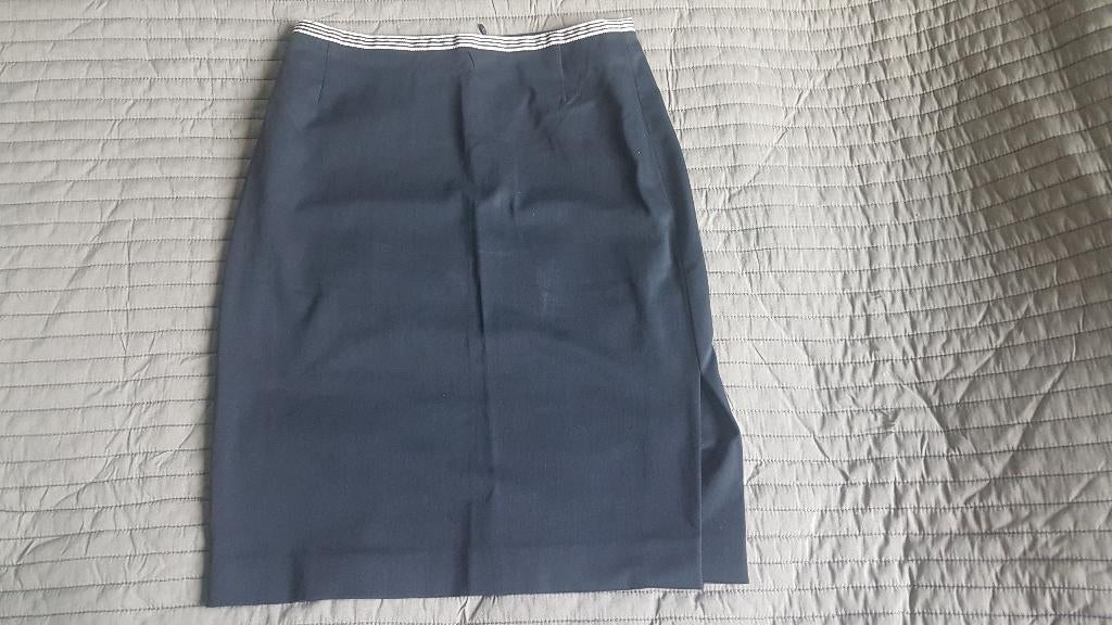 Jupe bleu marine bordée blanc-"PORCINI"-T F38, Kleding | Dames, Ophalen of Verzenden, Gedragen, Maat 38/40 (M), Blauw