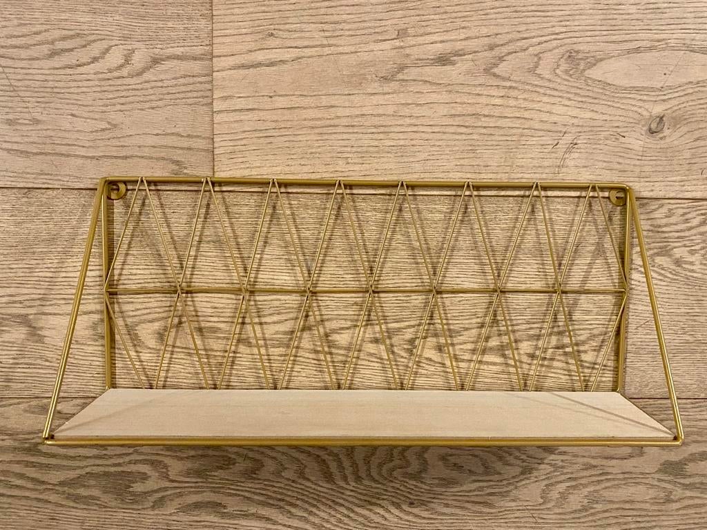 Petite étagère géométrique métal doré et bois, Ophalen, Nieuw