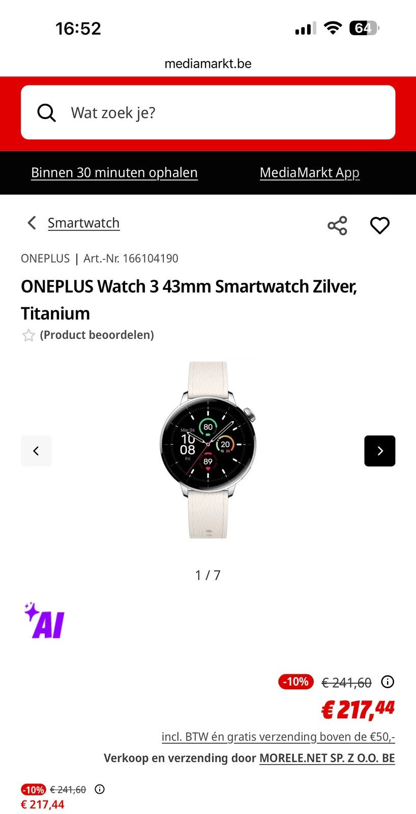 AI / smart watch te kloop, Handtassen en Accessoires, Smartwatches, Ophalen, Zo goed als nieuw
