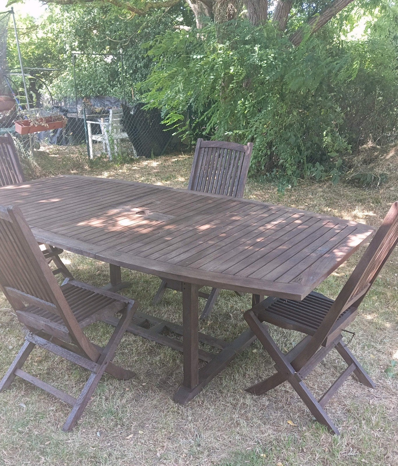 Table xxl en teck massif av 4 chaises