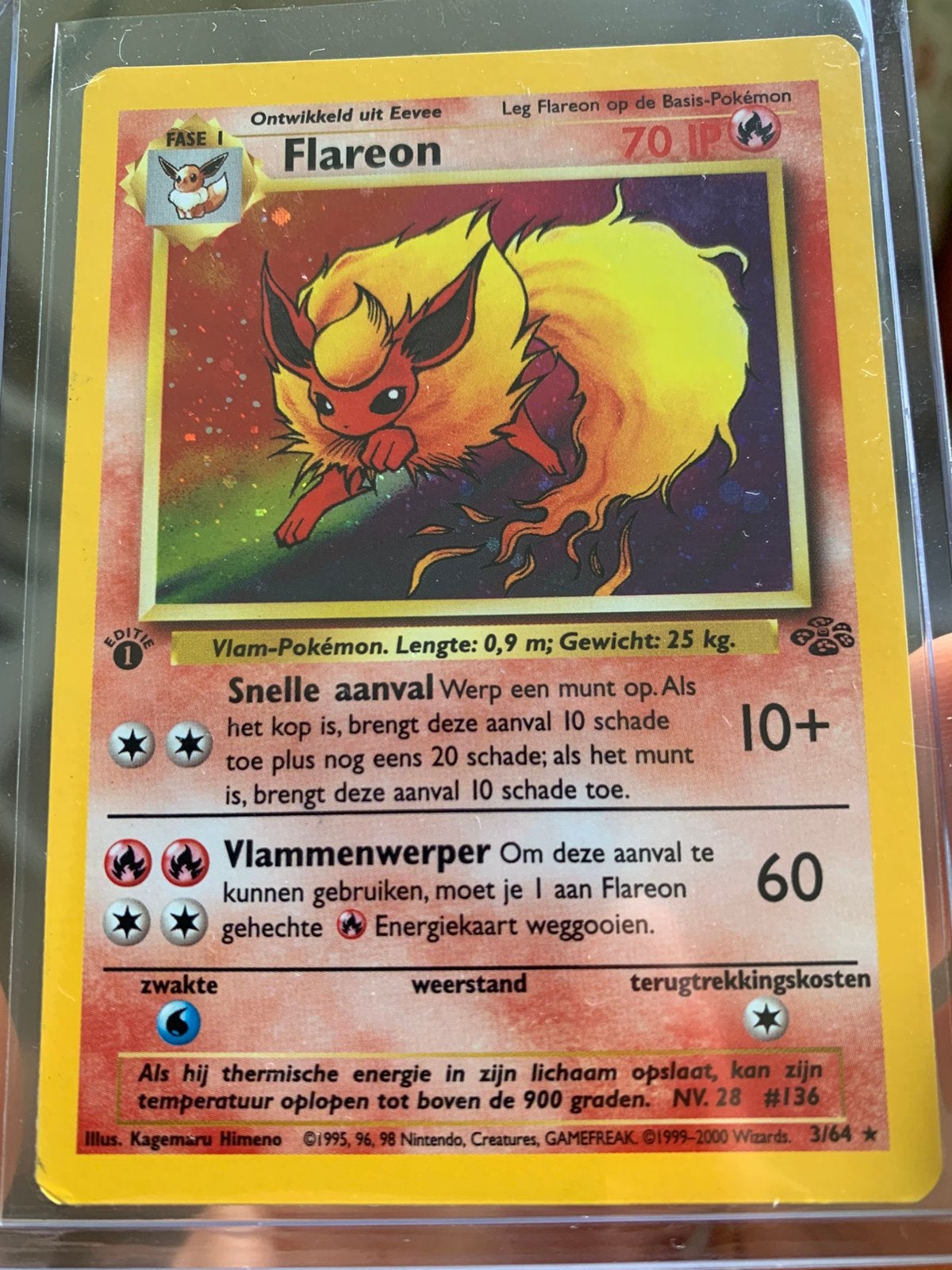 Pokemon NL Jungle 1st Edition Flareon foil, Ophalen, Zo goed als nieuw, Foil