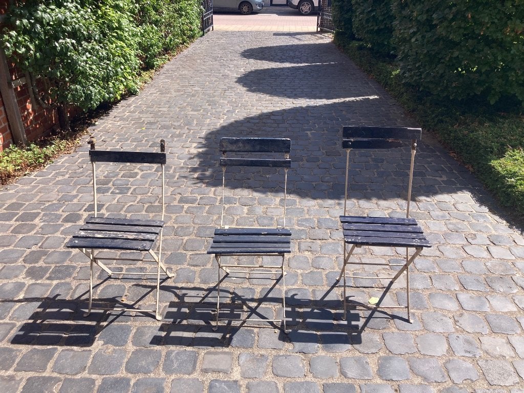 Vintage opklapbare bistrostoelen – set van 3, Antiek en Kunst, Ophalen