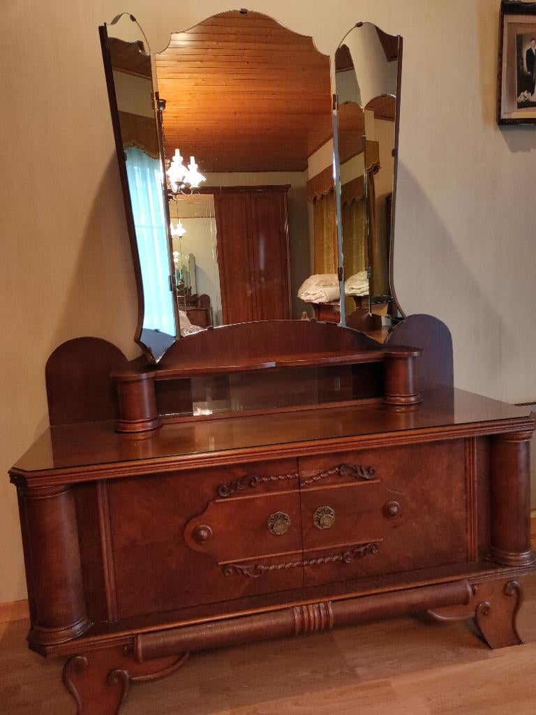 Commode, kaptafel met driedelige spiegel, Huis en Inrichting, Tafels | Kaptafels, Ophalen, Gebruikt, 100 tot 150 cm, Vintage, retro, antiek