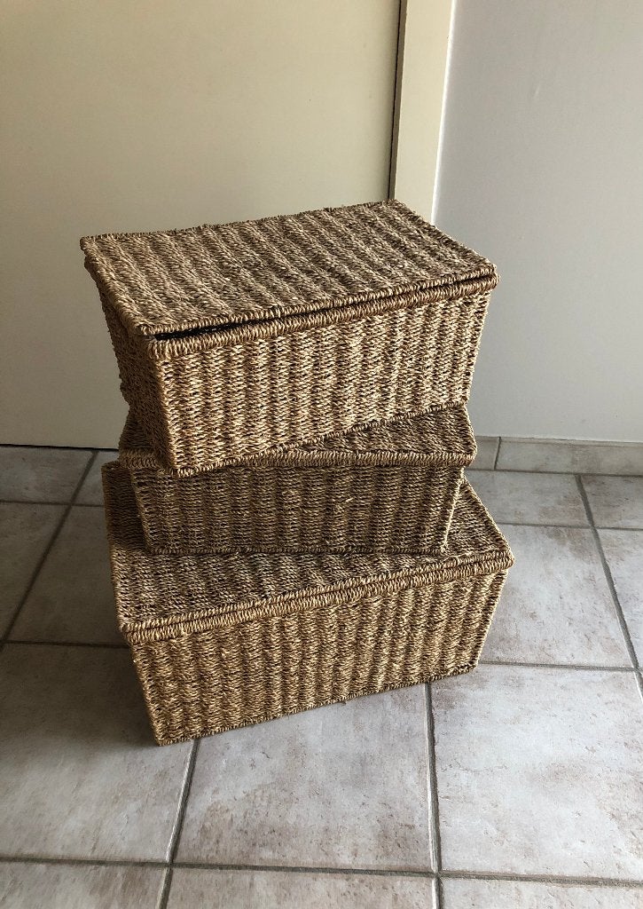 Rotan/vlas opbergmanden (3 stuks, 2 afmetingen) (NIEUW), Ophalen, Overige materialen, Mand, Zo goed als nieuw